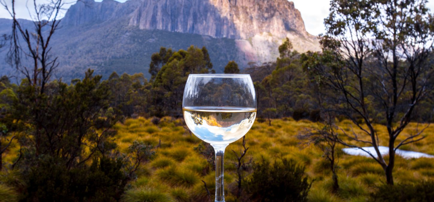 Wine and views from our private huts on the Overland Track