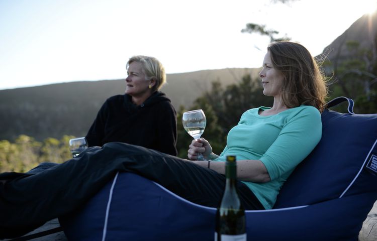 Have a glass of wine on our inclusive, guided bushwalking holiday. Overland Track, Tasmania