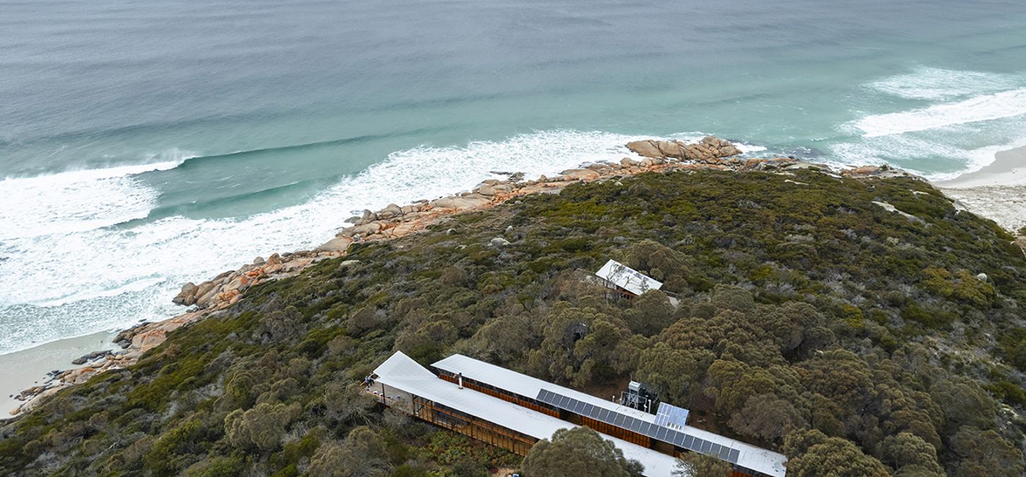 Beach views from our private accommodation on Bay of Fires Lodge Walk, Tasmania