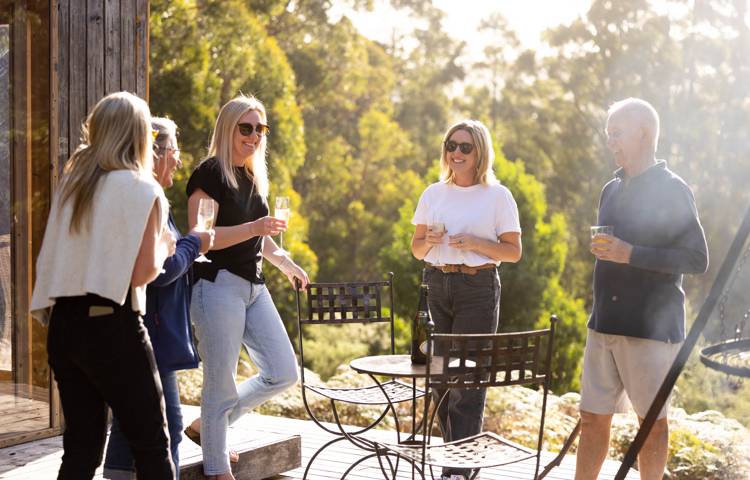 guests conversing at Bruny Island camp