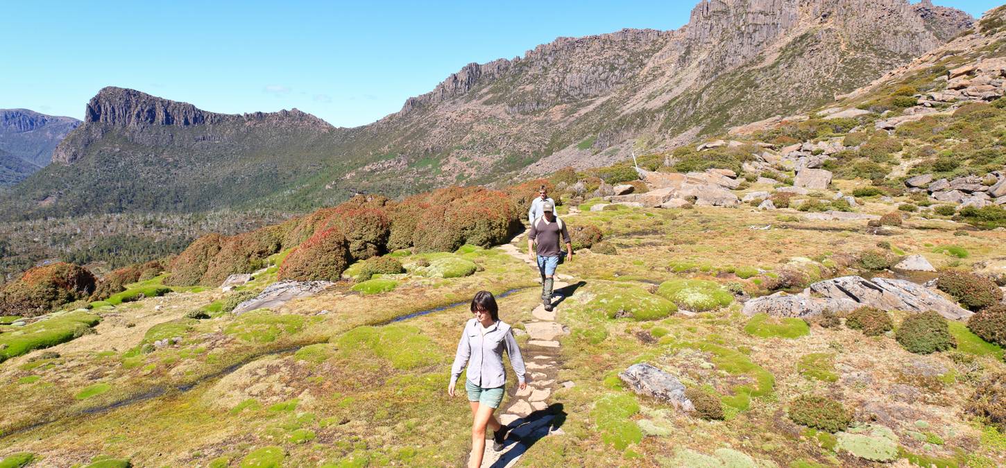 guests walking along path to Cradle Mountain