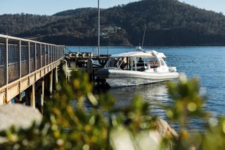 boat arriving at Bruny Island
